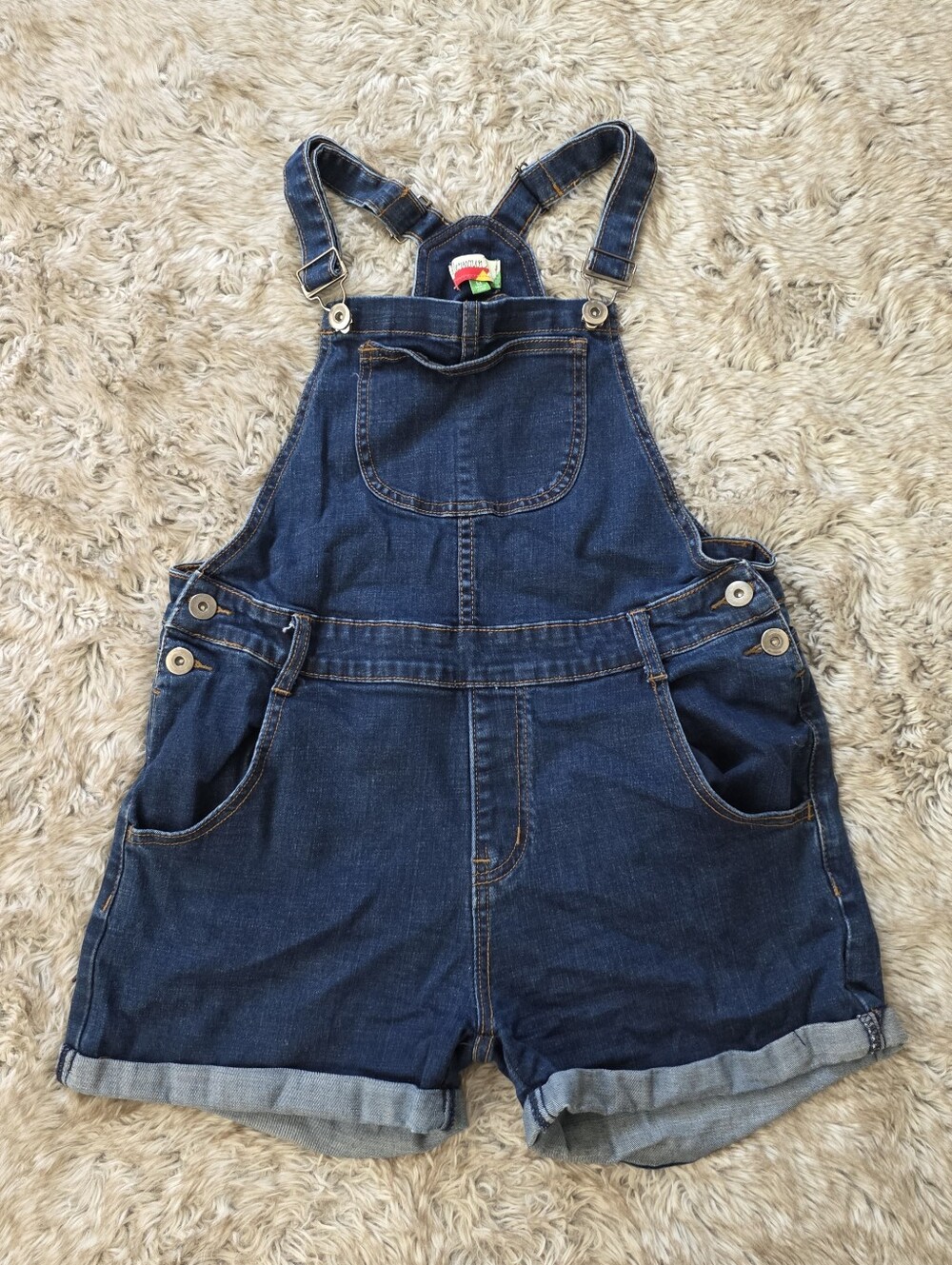 Fervour Dark Blue Denim Short Overalls with Adjustable Straps Women's Medium